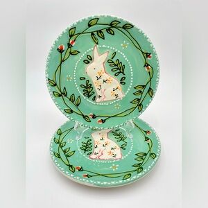 POTTERS STUDIO Set of 2 EASTER Bunny Salad Dessert Plates 8" Hand Painted NEW